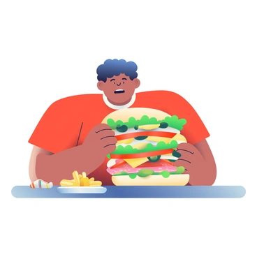 A person with curly hair and wearing a red t-shirt is sitting at a wooden table, attempting to eat an enormous sandwich stacked with layers of various ingredients. The sandwich is filled with bright green lettuce, slices of tomato, layers of deli meats, and various cheeses. Some ingredients, like pickles and jalapeños, are slightly spilling out from the sides. The person's expression shows determination as they hold the sandwich with both hands, while a small plate with a few chips sits next to them on the table. A colorful striped napkin is placed next to the plate.