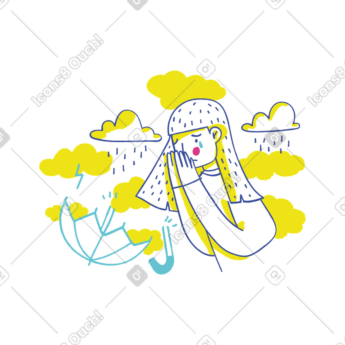 Lime スタイルの Cry in the rain without an umbrella, Frustration and error concept のイラストをPNG、SVG形式でダウンロード