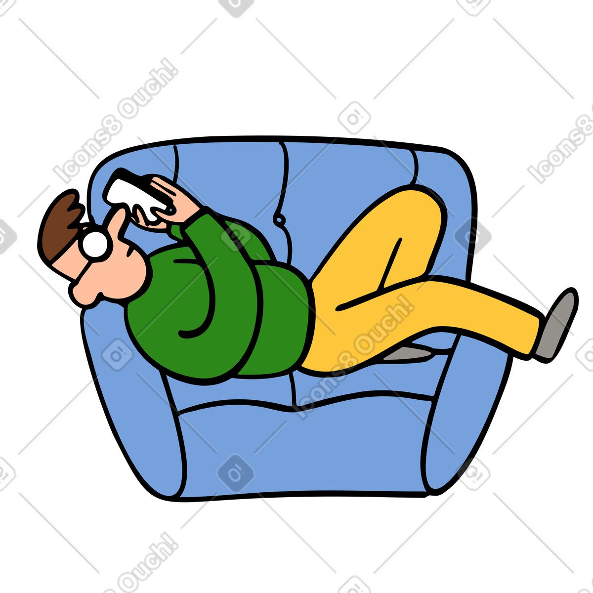 Relaxing on a sofa and checking phone illustration in Comic style download in PNG, SVG