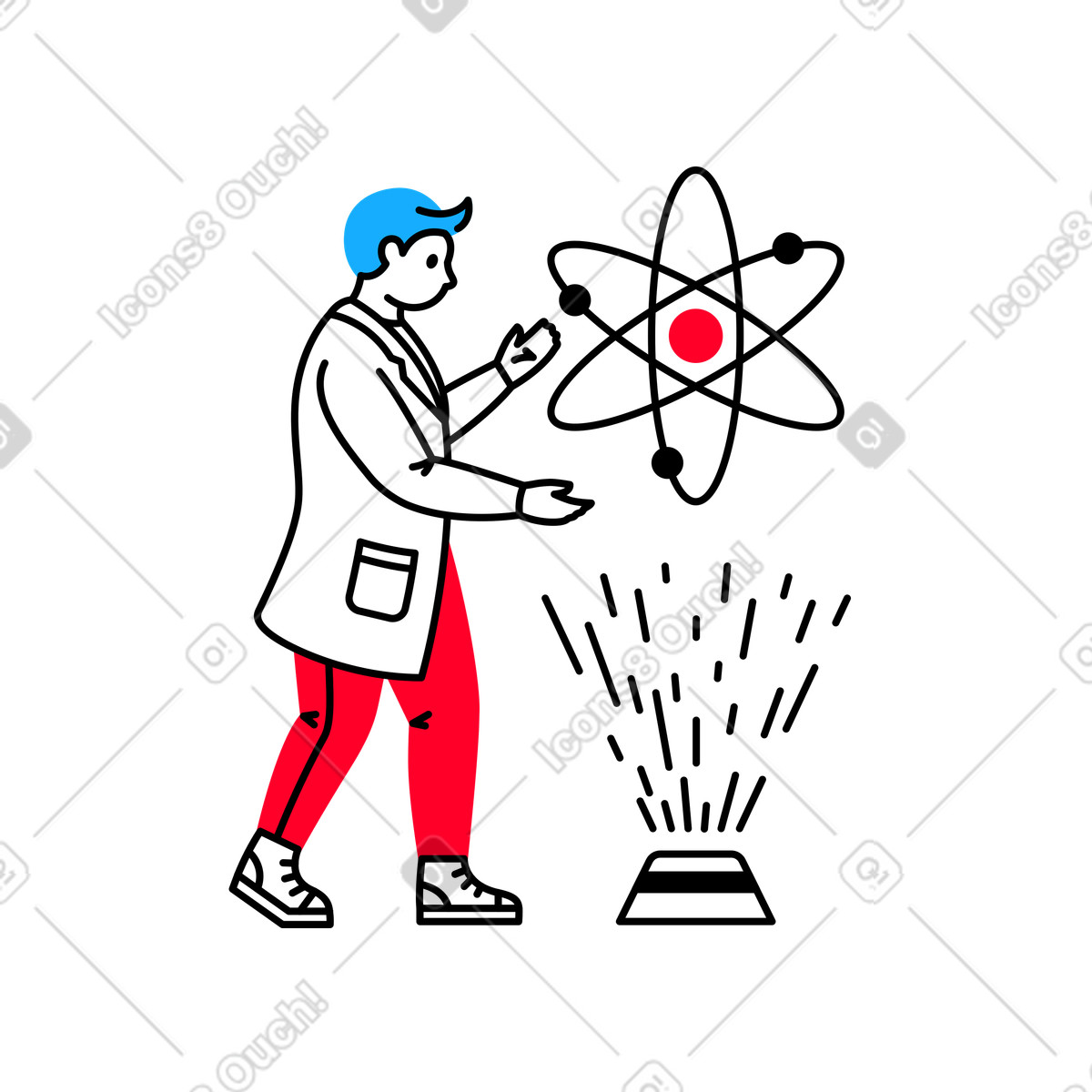 Wissenschaftler, der das atom durch hologramm studiert-Illustration im Transistor-Stil als Download in PNG, SVG