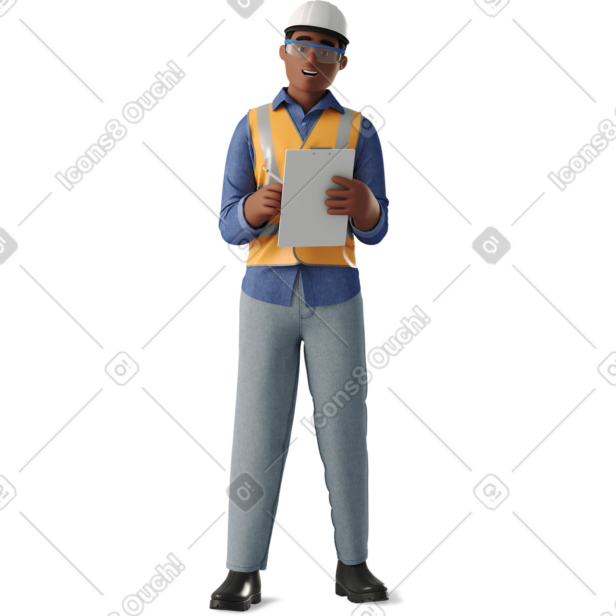 下载 3D Business 风格的 Male builder filling out paperwork 插画，支持 PNG、SVG 格式