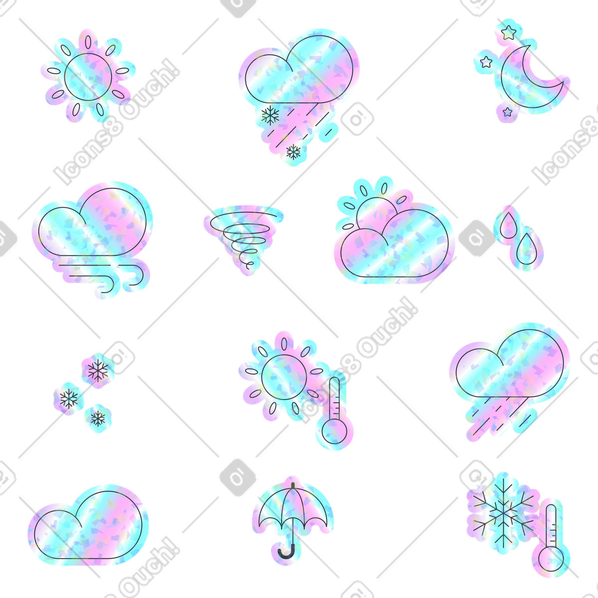 Wetter-aufkleberpaket-Illustration im Holostickers-Stil als Download in PNG, SVG