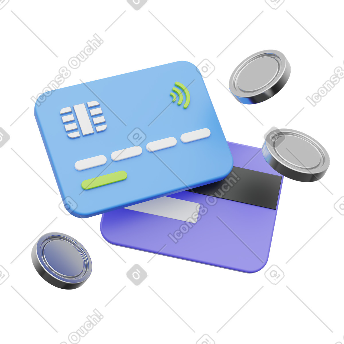 Coins around bank cards, savings and budget management illustration in PNG, SVG