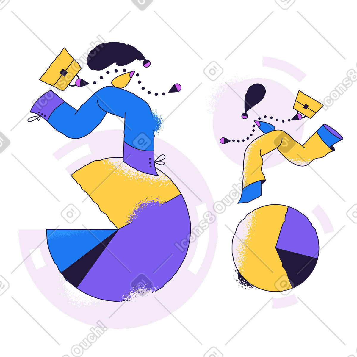 下载 Conifer 风格的 在饼图上运行的女商人 插画，支持 PNG、SVG 格式