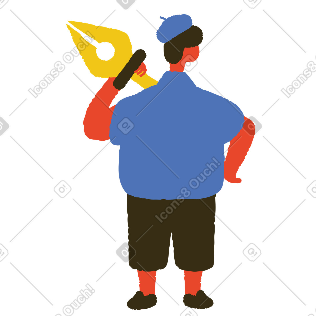 Ilustración Herramienta de pluma hombre holding en estilo Bermuda a descargar en PNG y SVG