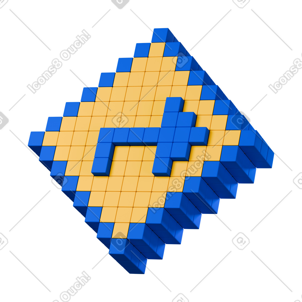 Arrow route symbol built from blue and yellow pixel blocks-Illustration im 3D Stickle-Stil als Download in PNG, SVG