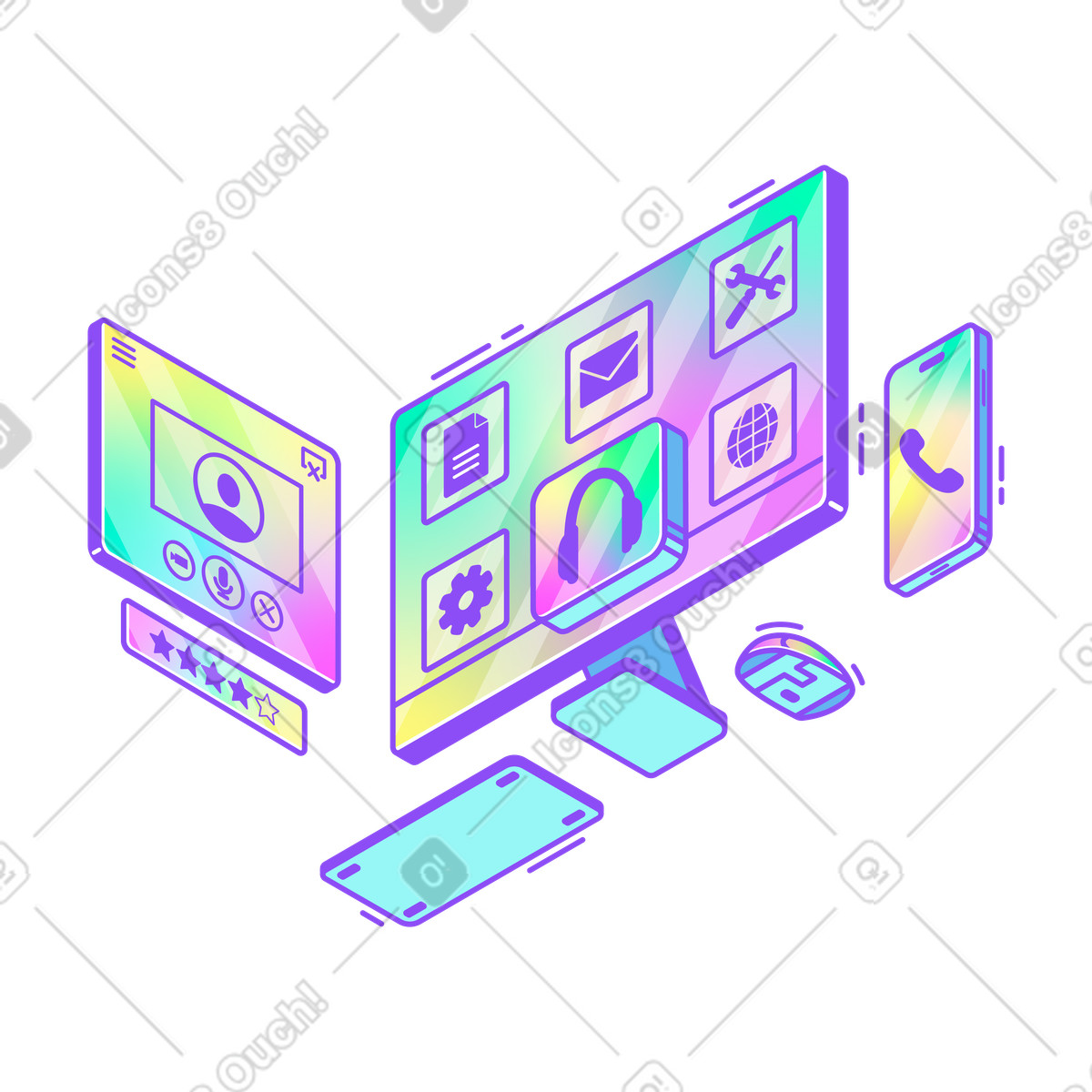 Online customer service work place illustration in Holographic style download in PNG, SVG