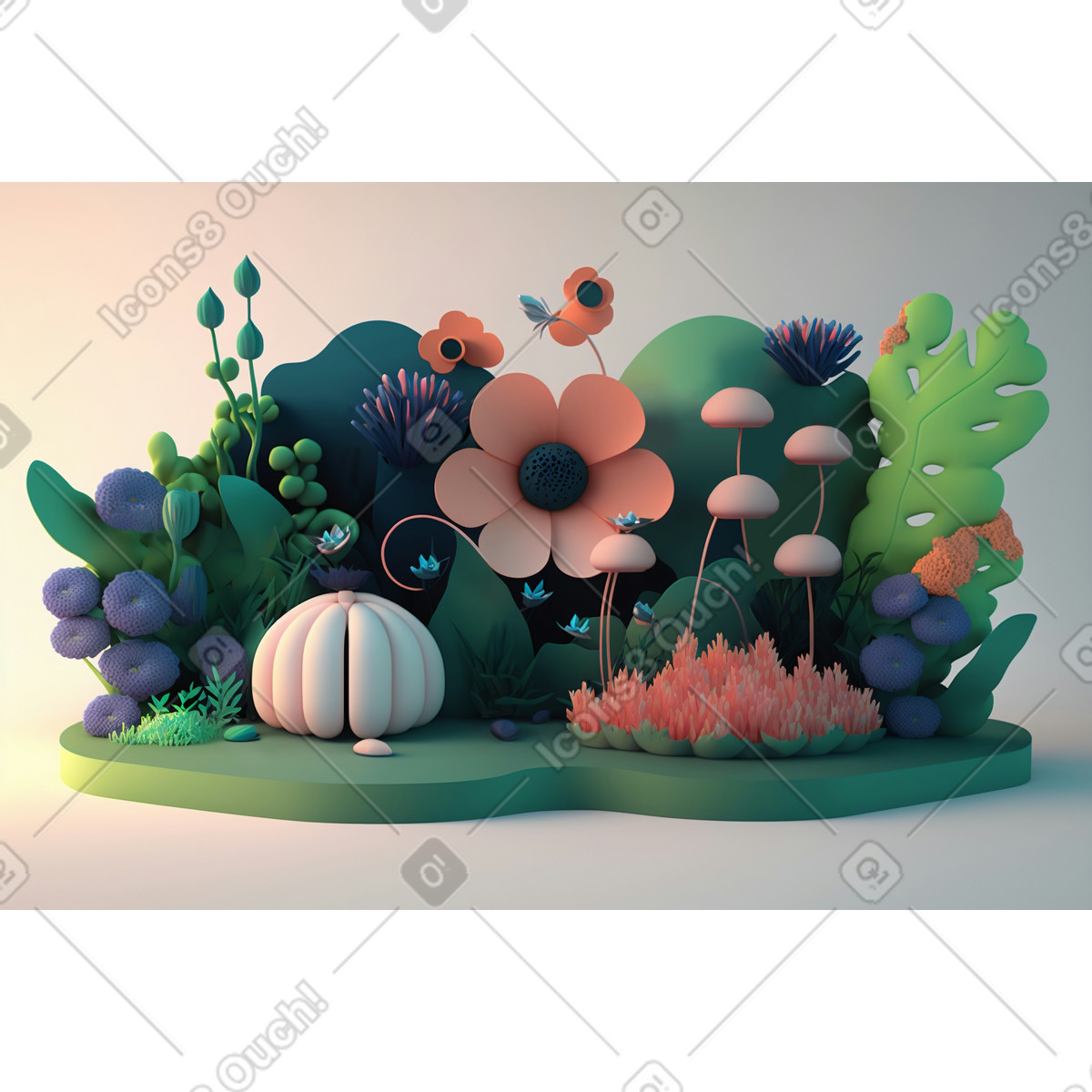 Ilustración Composición de flores abstractas 3d en estilo Experimental a descargar en PNG y SVG