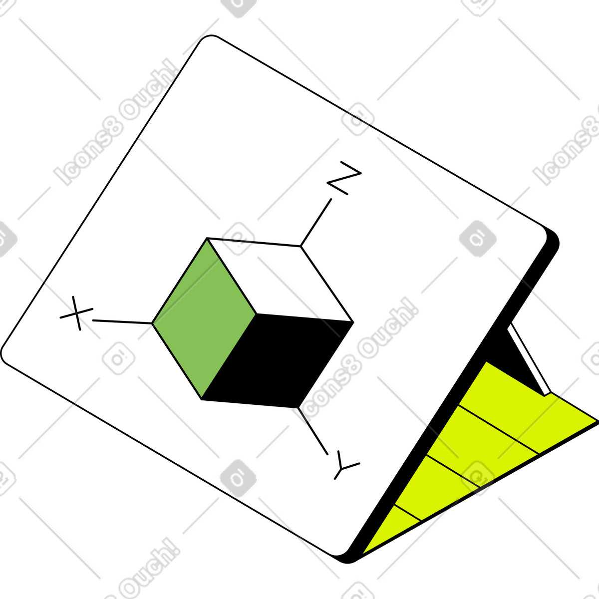 Cube with sides xyz in tablet illustration Isometric style download PNG, SVG