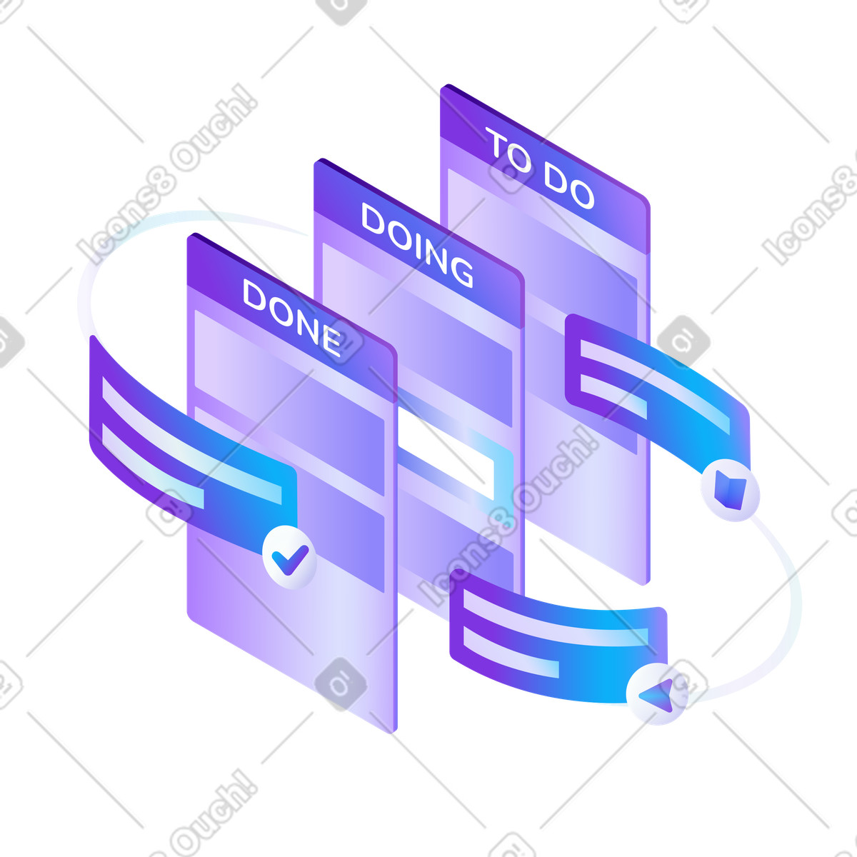 Moving tasks on kanban board illustration in Hi-tech style download in PNG, SVG