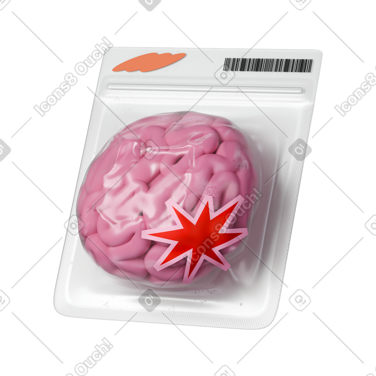 Illustration Brain in vacuum package dans le style 3D Stickle à télécharger aux formats PNG, SVG