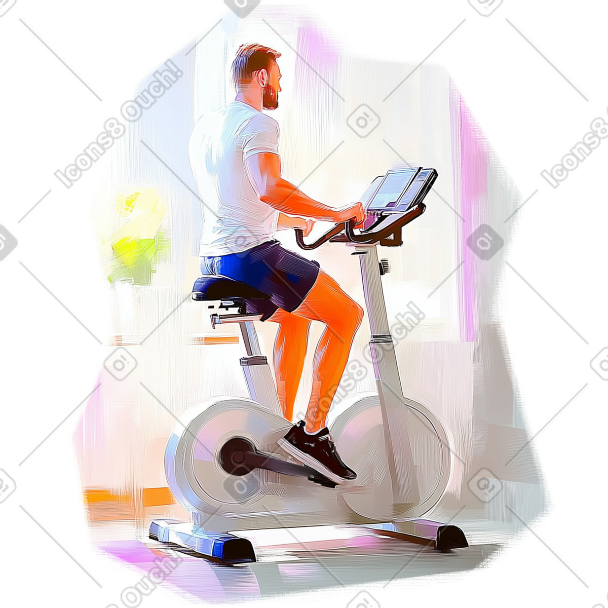 Ölgemälde eines mannes, der auf einem heimtrainer trainiert-Illustration im Pictorial-Stil als Download in PNG, SVG