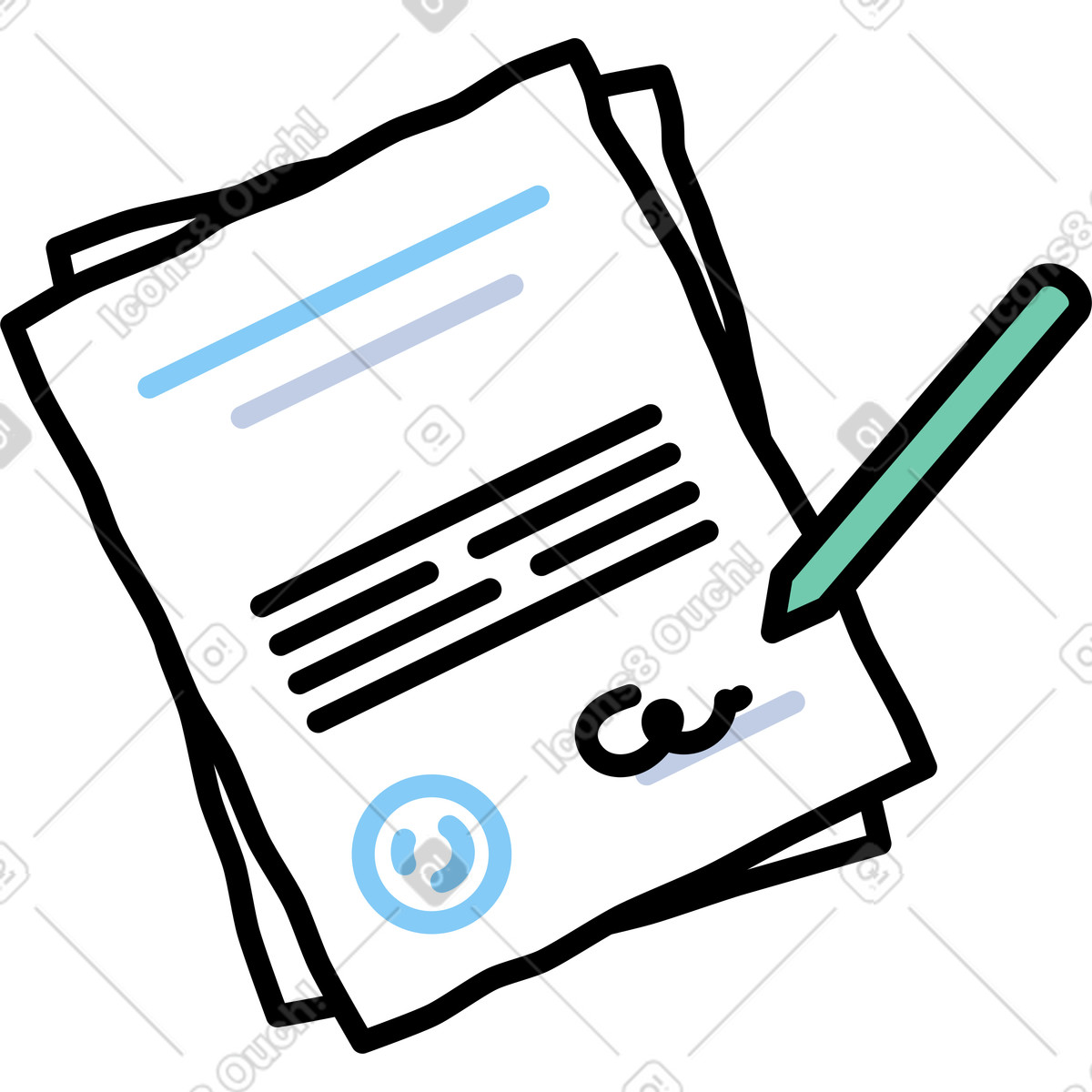 Contract signing illustration in Notes style download in PNG, SVG