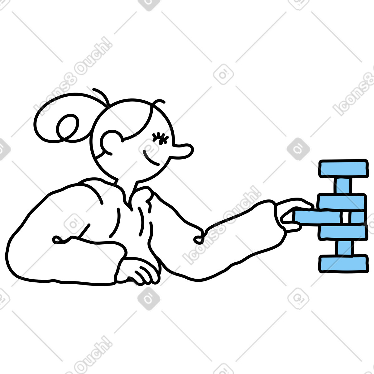 Frau spielt alleine jenga-Illustration im Notes-Stil als Download in PNG, SVG