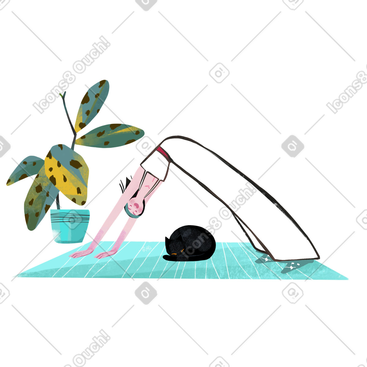 Ilustración Mujer haciendo ejercicio durante el entrenamiento en casa con gato estilo Fabulous a descargar PNG y SVG