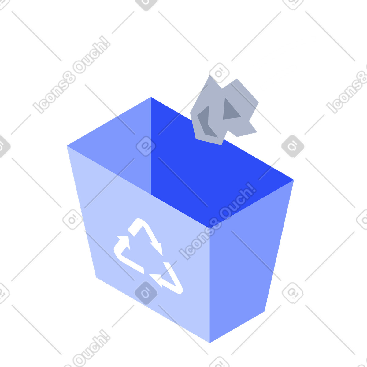 Иллюстрация Recycling bin receiving crumpled paper for waste sorting and sustainability в стиле System — скачать в форматах PNG, SVG