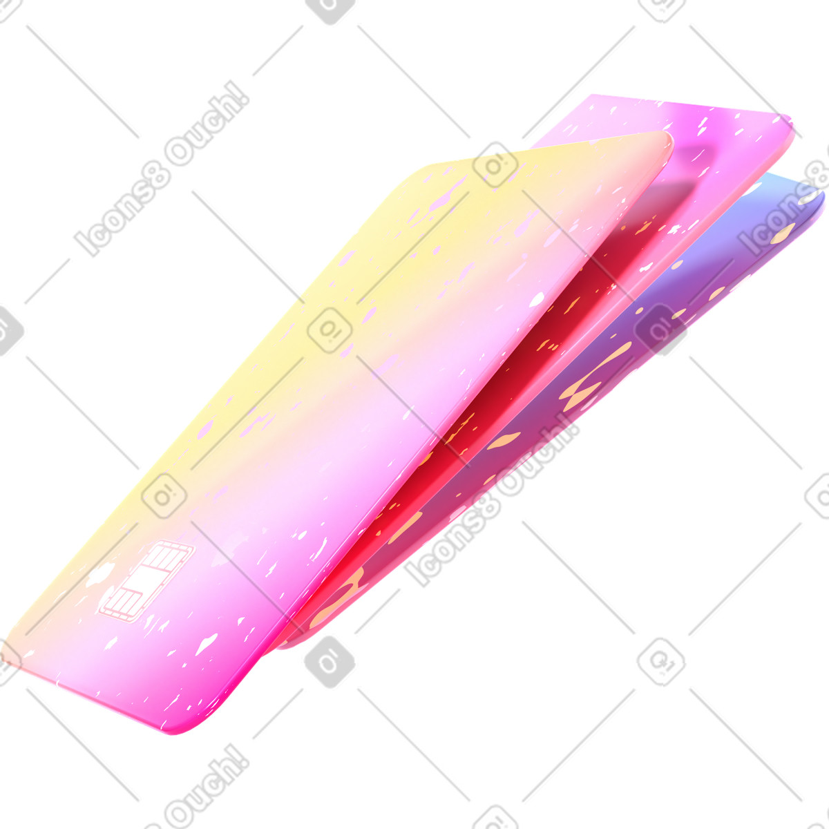 Three speckled plastic cards illustration in 3D Glassy style download in PNG, SVG