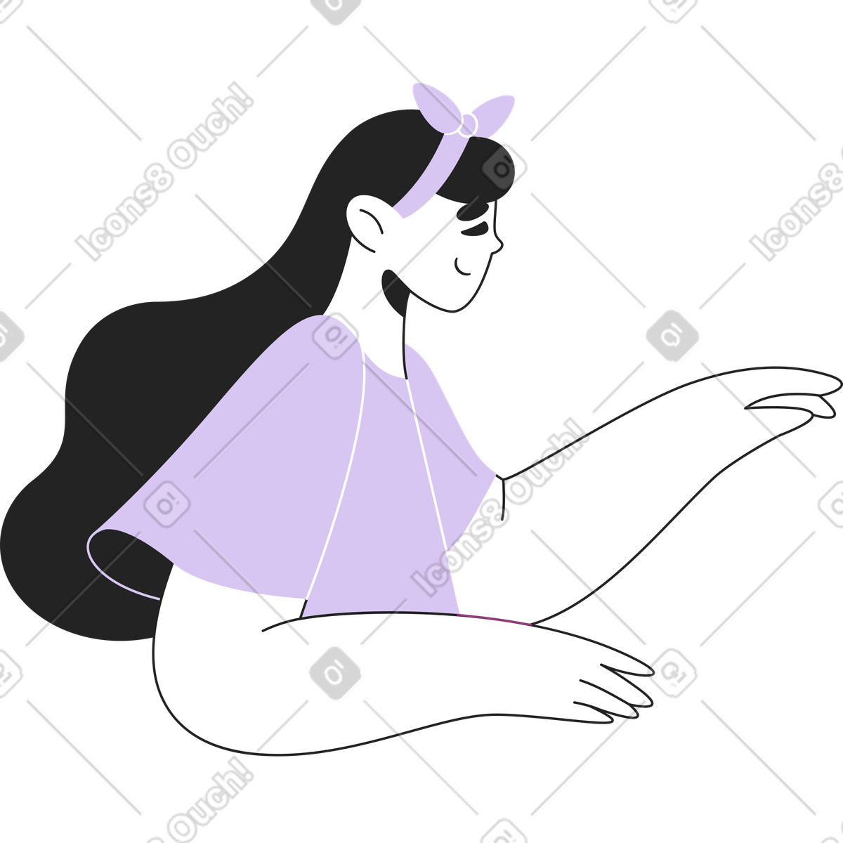 Sammy Line 스타일의 팔을 뻗은 티셔츠를 입은 소녀의 절반 일러스트레이션 PNG, SVG 다운로드