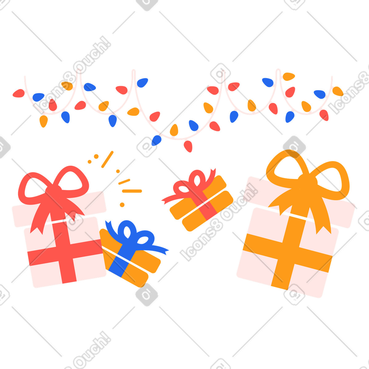 Gift boxes and confetti decorations illustration in Kingdom style download in PNG, SVG