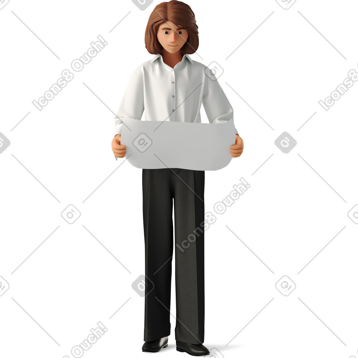 Young woman looking at plan illustrazione in stile 3D Business scarica in PNG, SVG