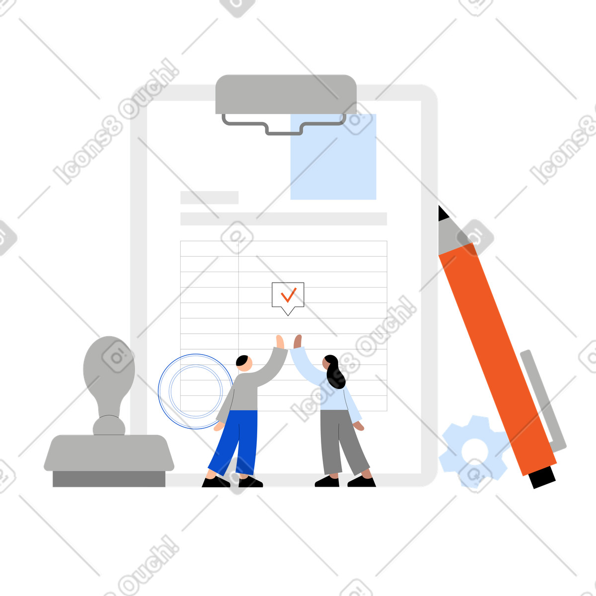 Illustration Jeunes gens d'affaires faisant affaire et se donnant un high five dans le style Tiny à télécharger aux formats PNG, SVG