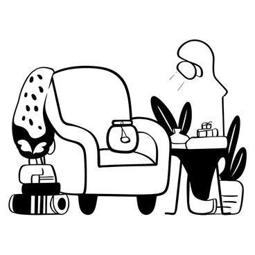A comfortable reading nook featuring a plush armchair with a patterned throw blanket draped over one side. A small wooden table sits beside the chair, holding a jar of honey with a honey dipper resting on its edge. A bee is perched on the table near the honey jar. A stack of books is piled on the floor next to the chair, while a soft, warm light shines from a nearby lamp, casting gentle shadows in the space. The nook is surrounded by a few potted plants, adding a touch of nature to the cozy scene.
