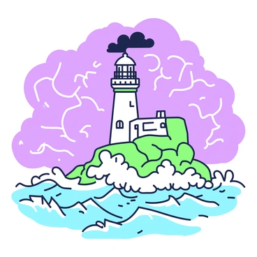 A powerful storm rages at sea, with large waves crashing violently against a sturdy lighthouse. The lighthouse stands tall and resilient on a rocky outcrop, its light beam cutting through the dark, stormy sky. The waves rise dramatically, splashing against the stone structure, sending frothy white spray into the air. Dark clouds swirl ominously above, occasionally revealing flashes of lightning. The turbulent sea is filled with churning water, creating a chaotic and dynamic scene around the steadfast lighthouse.