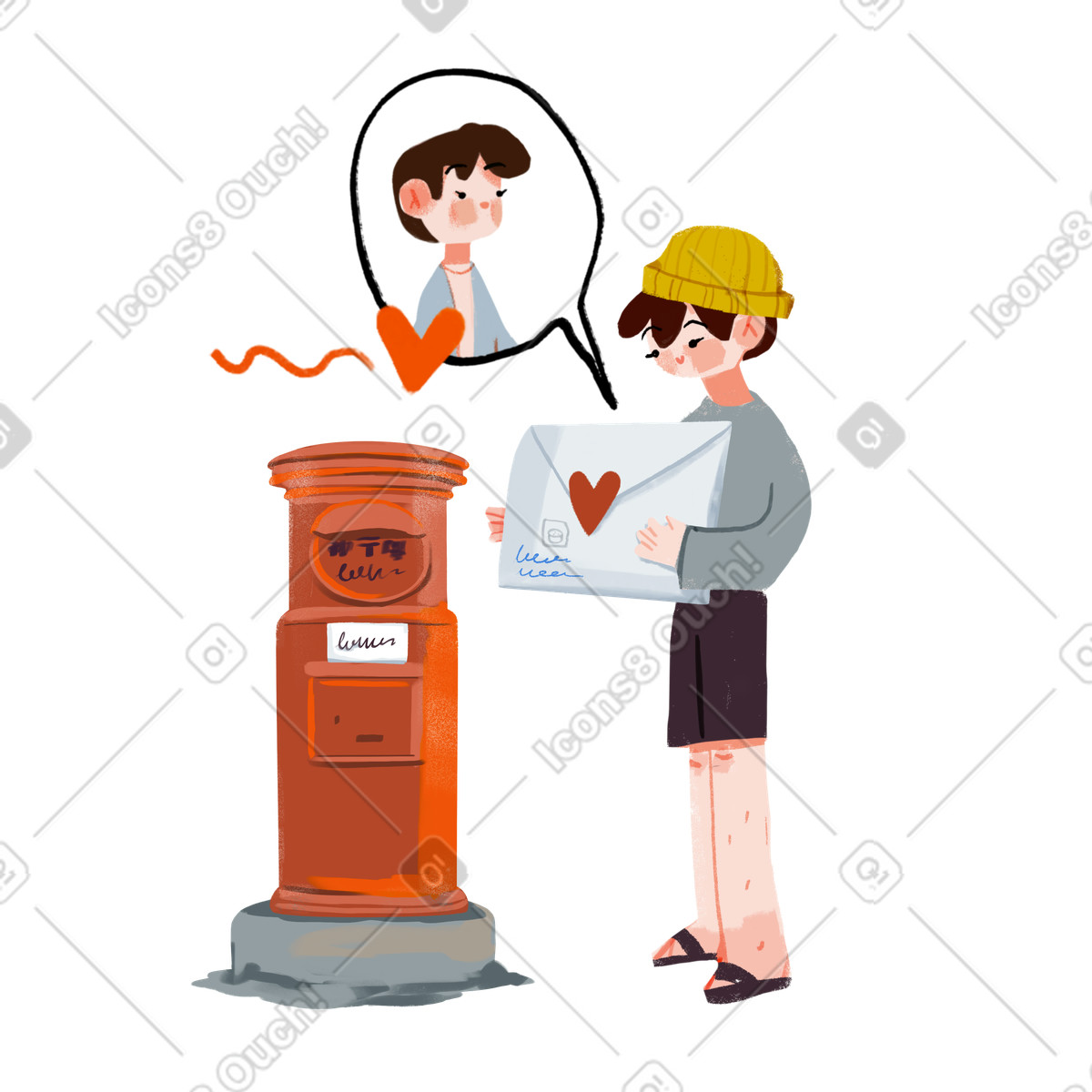 Ikigai スタイルの Boy sending a love letter to のイラストをPNG、SVG形式でダウンロード
