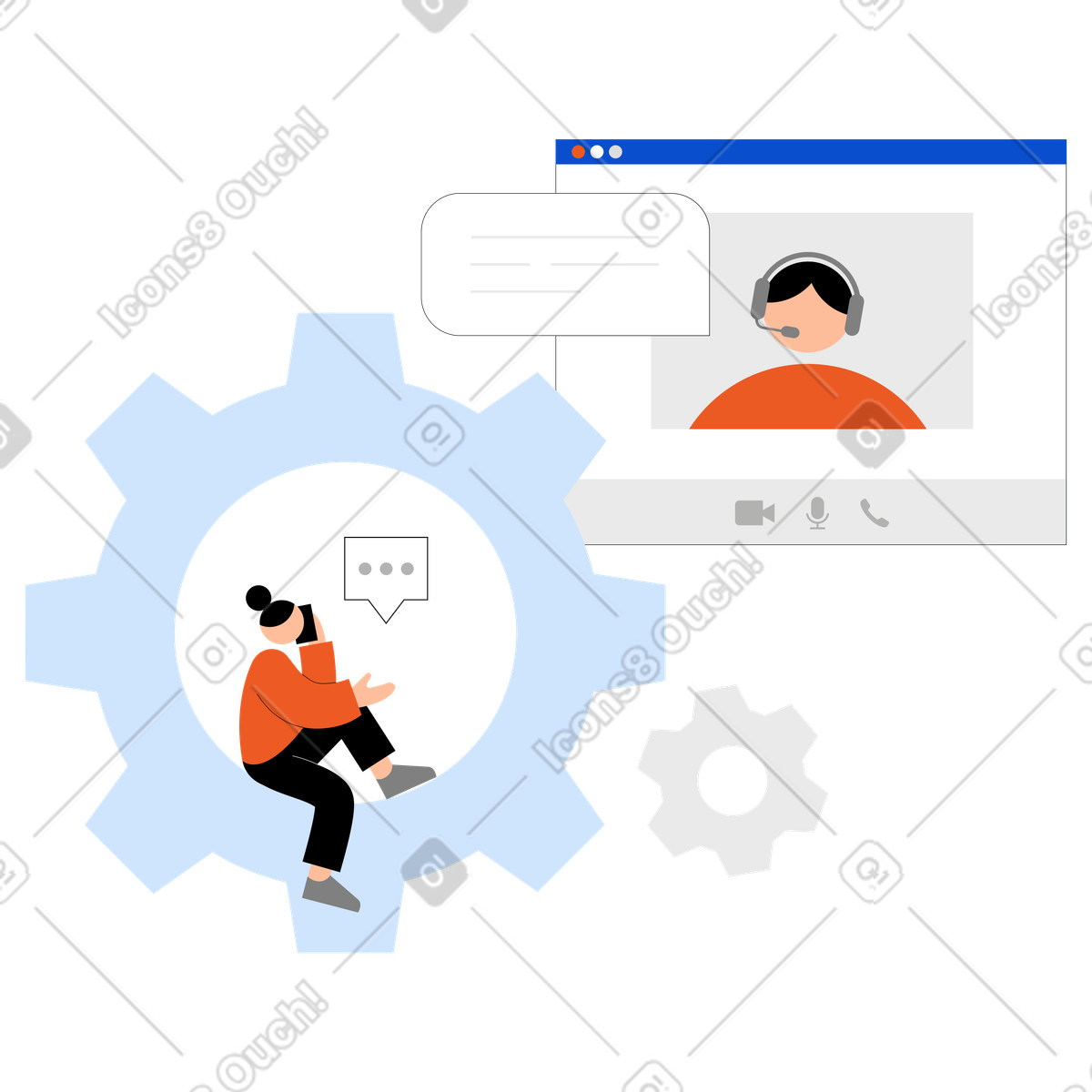 Frau telefoniert mit einem support-spezialisten-Illustration im Tiny-Stil als Download in PNG, SVG