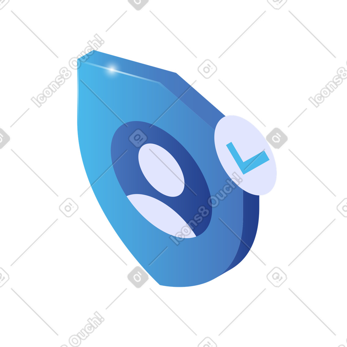 User avatar on shield with checkmark, Account security, Privacy protection illustration in Quantum style download in PNG, SVG