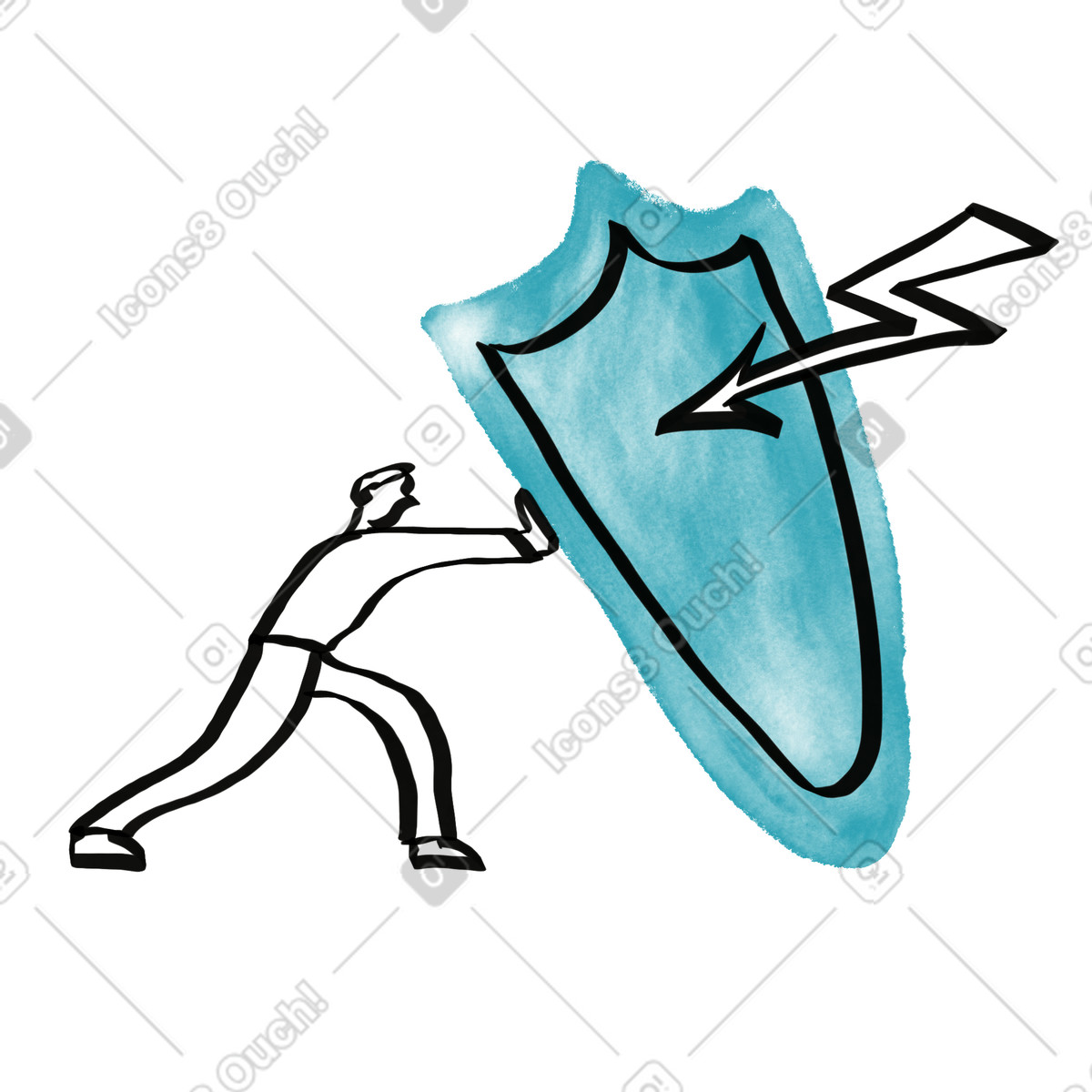Иллюстрация Shield protecting character from arrow attack symbolizing security defense в стиле Watercolor sketch — скачать в форматах PNG, SVG