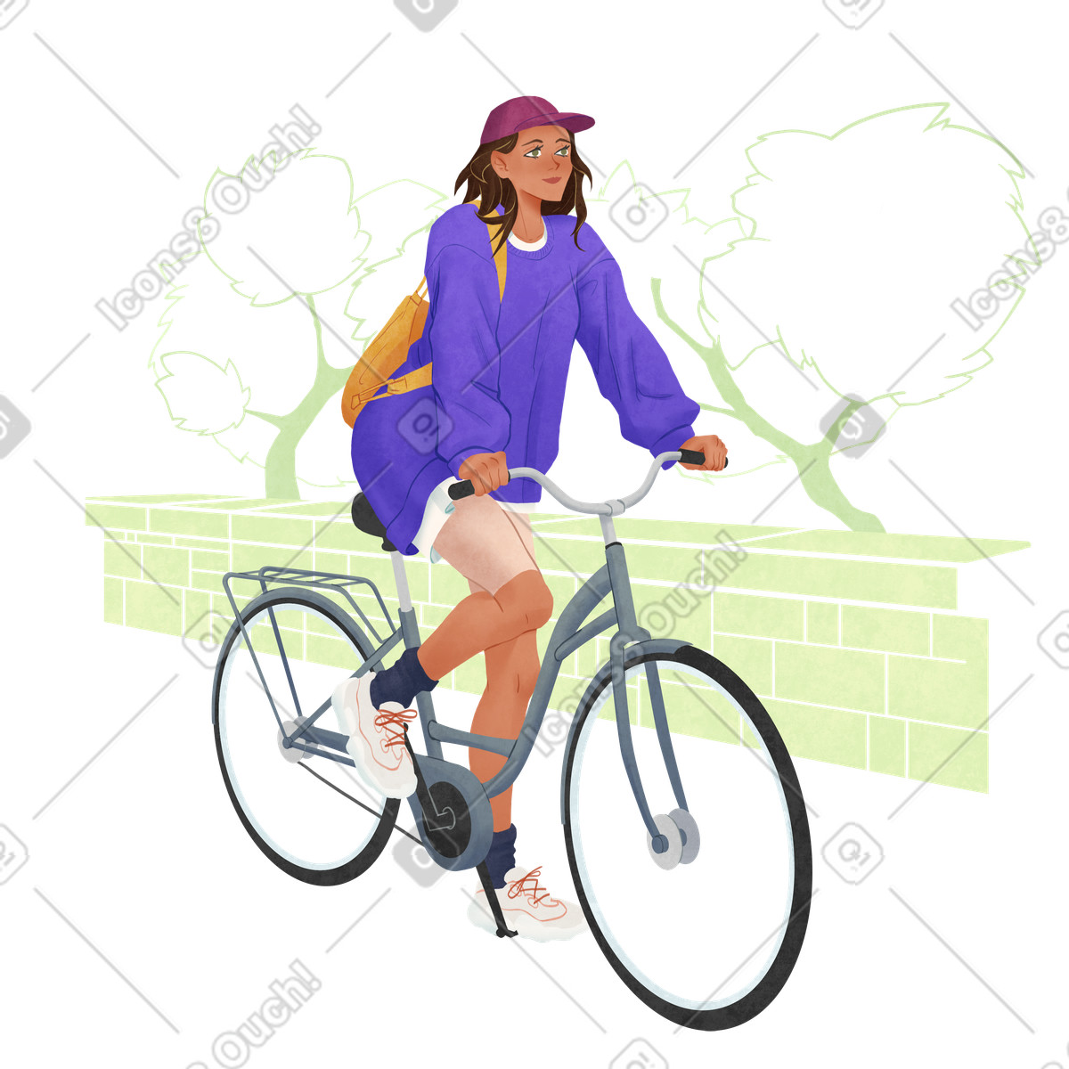 Lifestyle 스타일의 Woman riding bicycle 일러스트레이션 PNG, SVG 다운로드