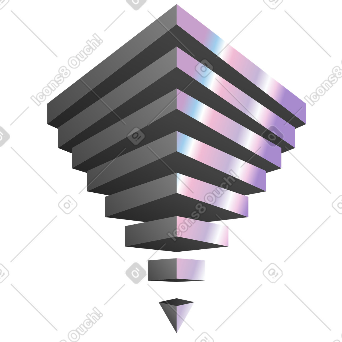 Abstract inverted pyramid with stacked levels, Hierarchy and structure concept illustration in PNG, SVG