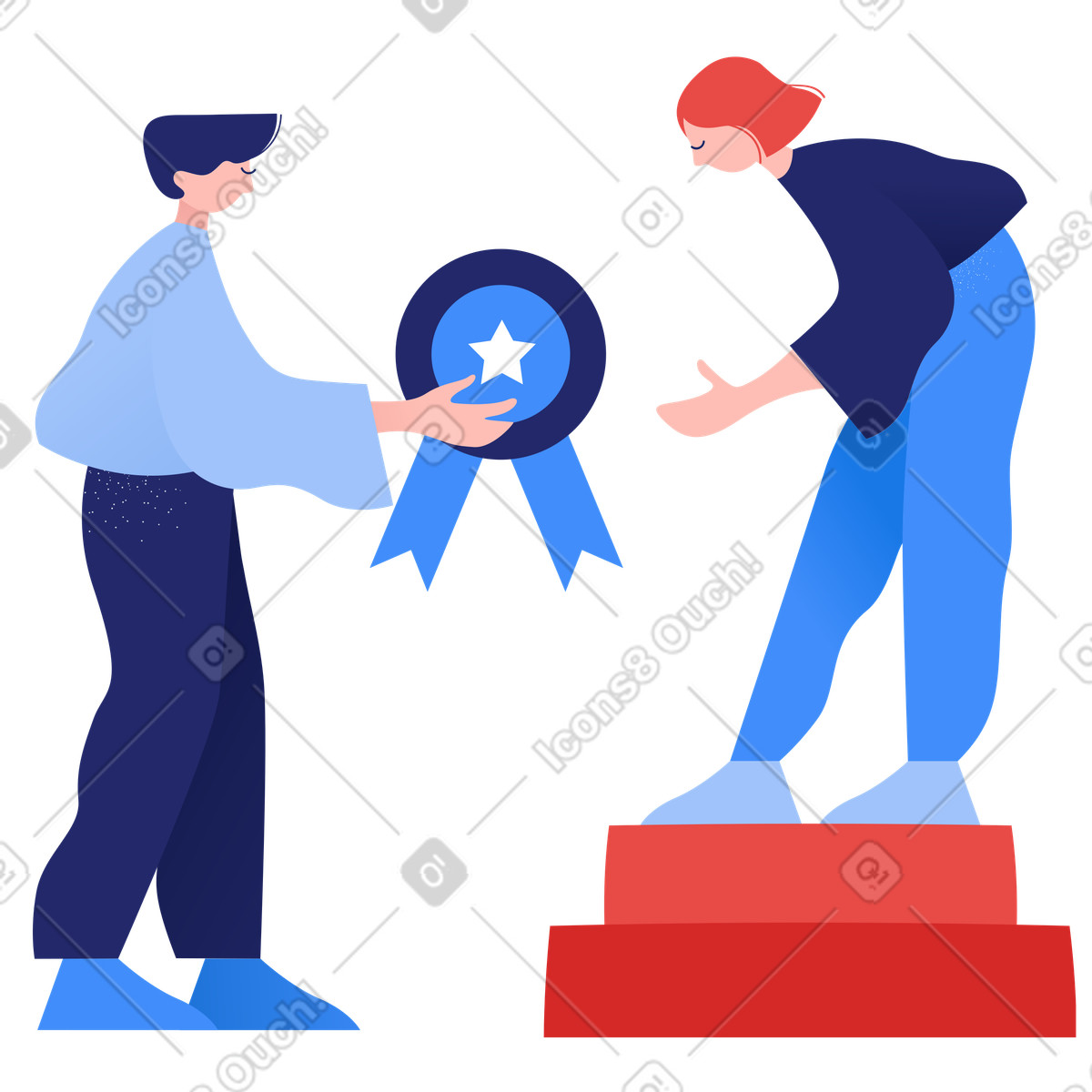 Ilustração de Homem dando um prêmio a uma mulher em pedestal no estilo Clip para baixar PNG, SVG