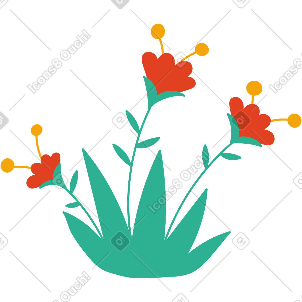 下载 Jelly 风格的 草地上有叶子的花 插画，支持 PNG、SVG 格式