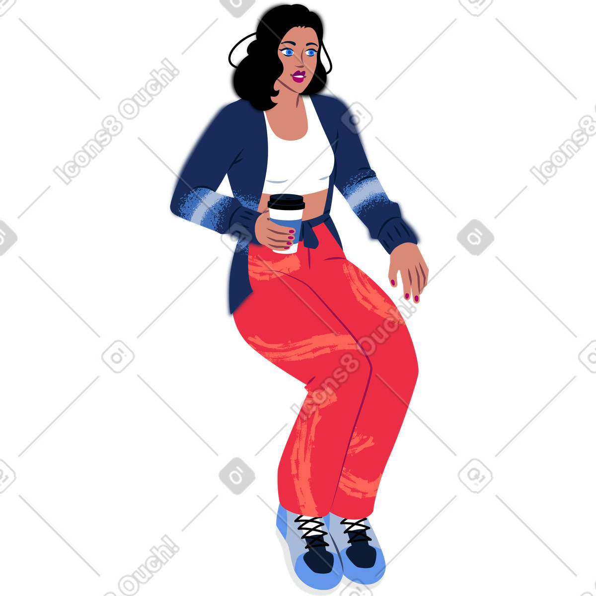 Giovane donna seduta con il caffè illustrazione in stile Everyday scarica in PNG, SVG