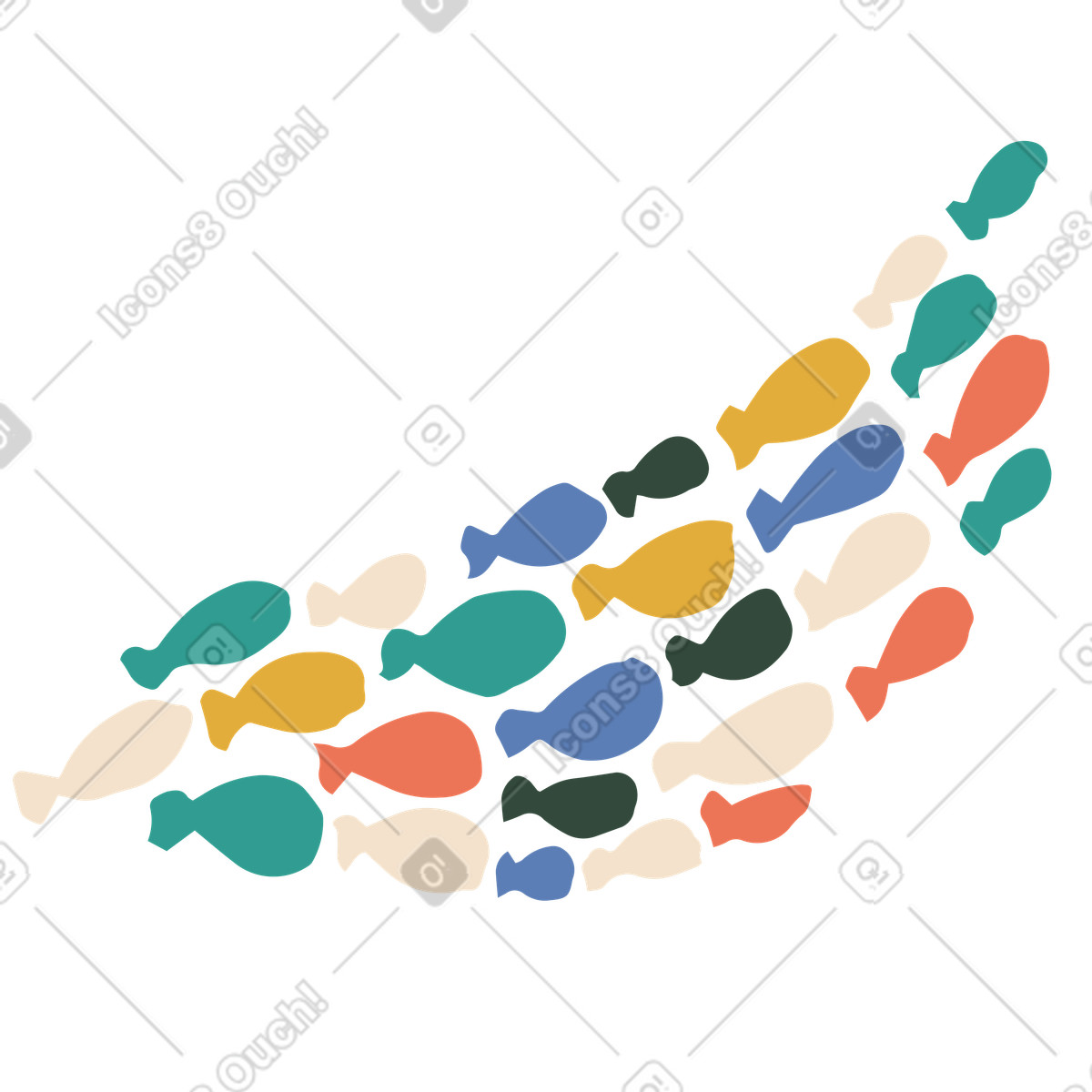 Herde von fischen-Illustration im Scandi-Stil als Download in PNG, SVG