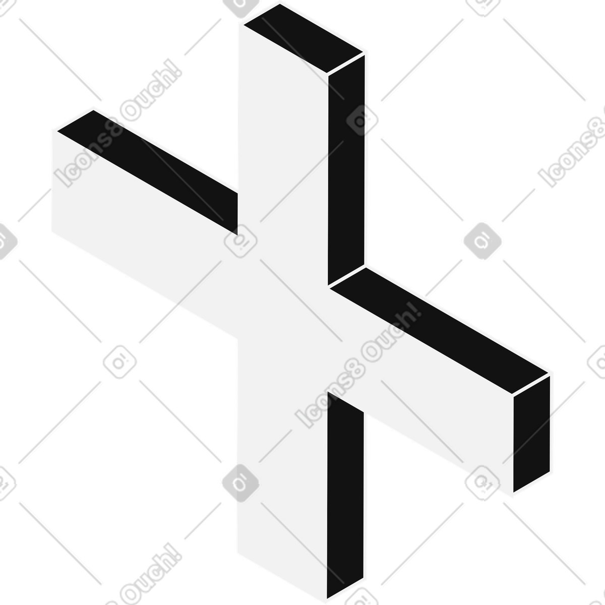 Isometric add white plus sign illustration in Inverse style download in PNG, SVG