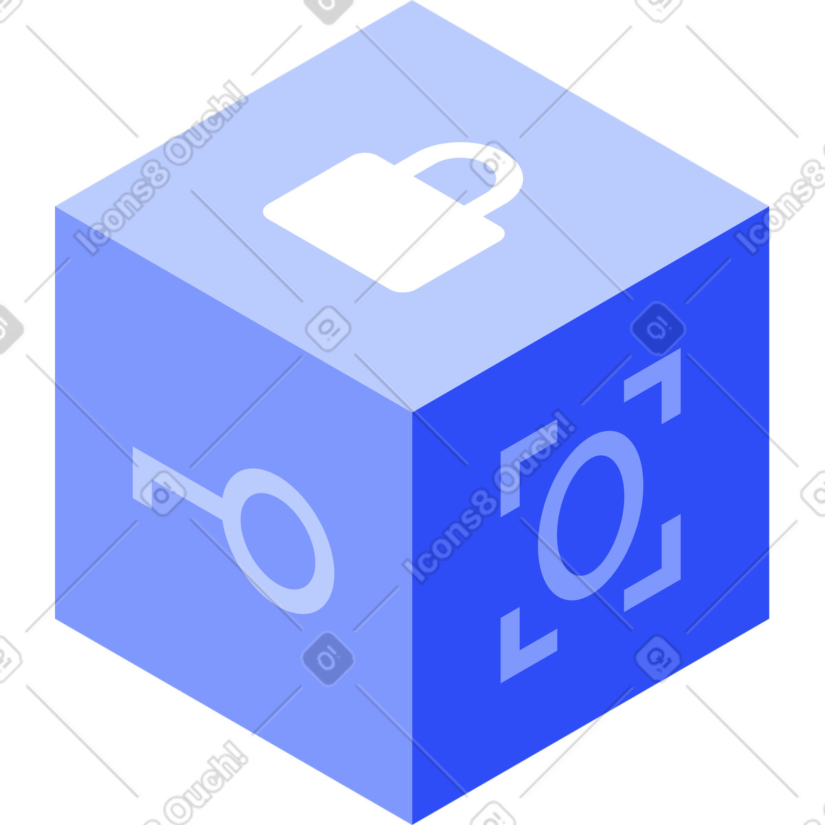 Cube with lock, key and fingerprint illustration in System style download in PNG, SVG