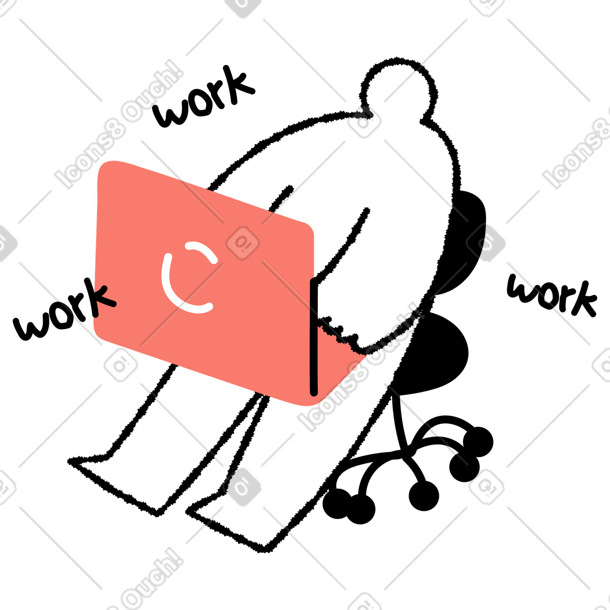 Bold People 스타일의 Overwork laptop user slumping on chair surrounded by repeated word work 일러스트레이션 PNG, SVG 다운로드