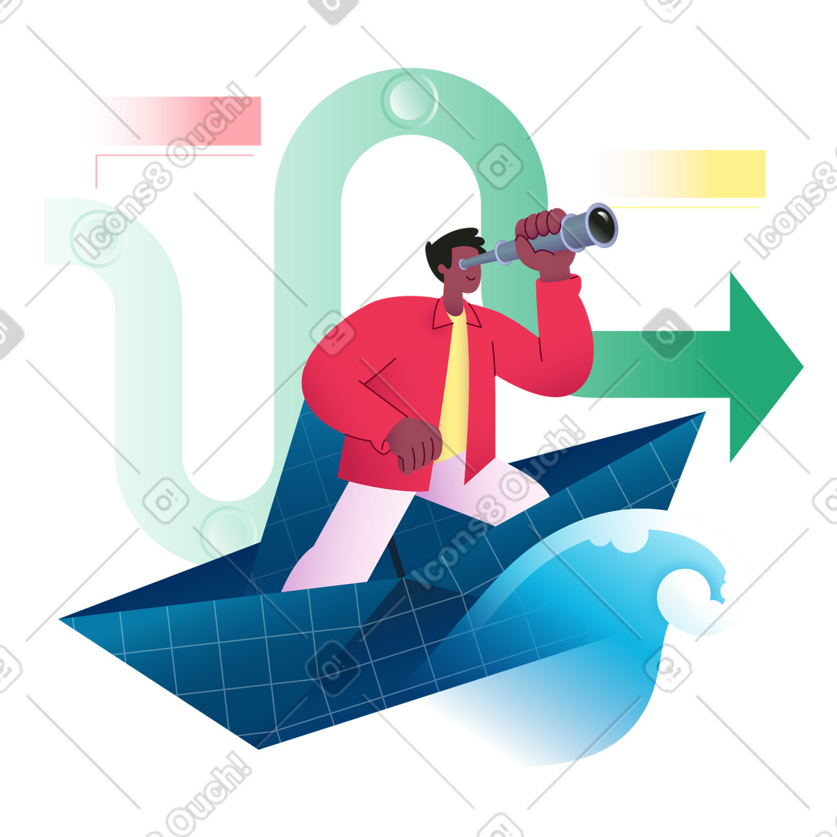 Иллюстрация Entrepreneur exploring opportunities with binoculars, business development and goal setting в стиле Colors — скачать в форматах PNG, SVG