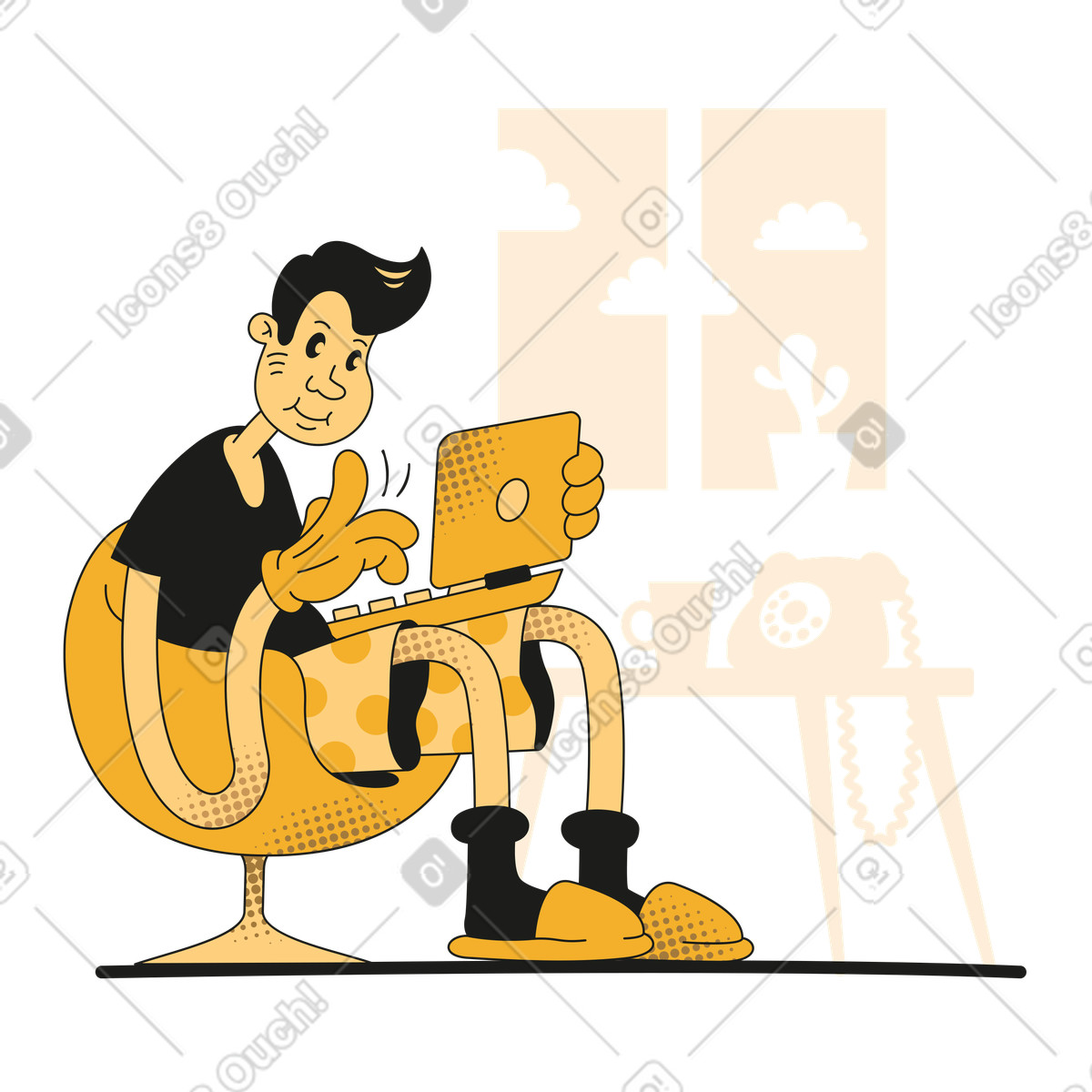 Illustration animée Freelance work from home concept, Flexible job lifestyle dans le style Rubber à télécharger aux formats GIF, Lottie (JSON), AE