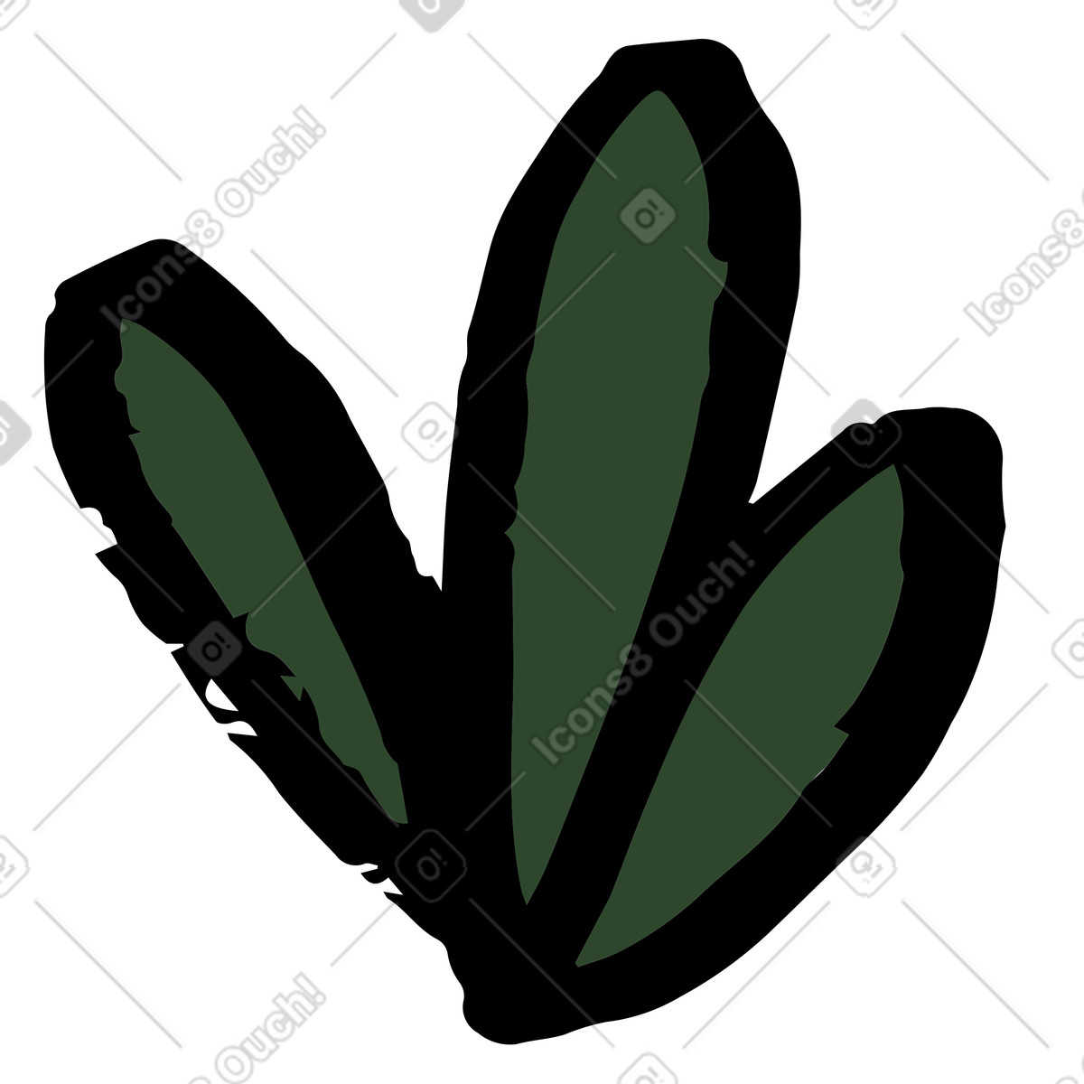 Minimal dark green leaves illustration in Scandi style download in PNG, SVG