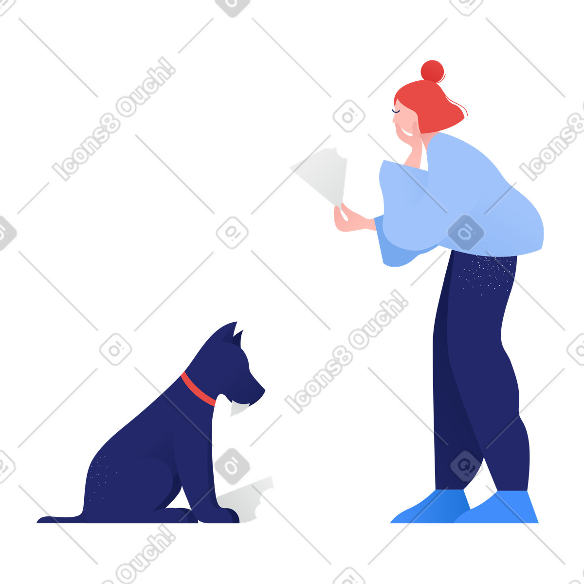 Upset dog owner holding chewed paper, Something went wrong concept-Illustration im Clip-Stil als Download in PNG, SVG
