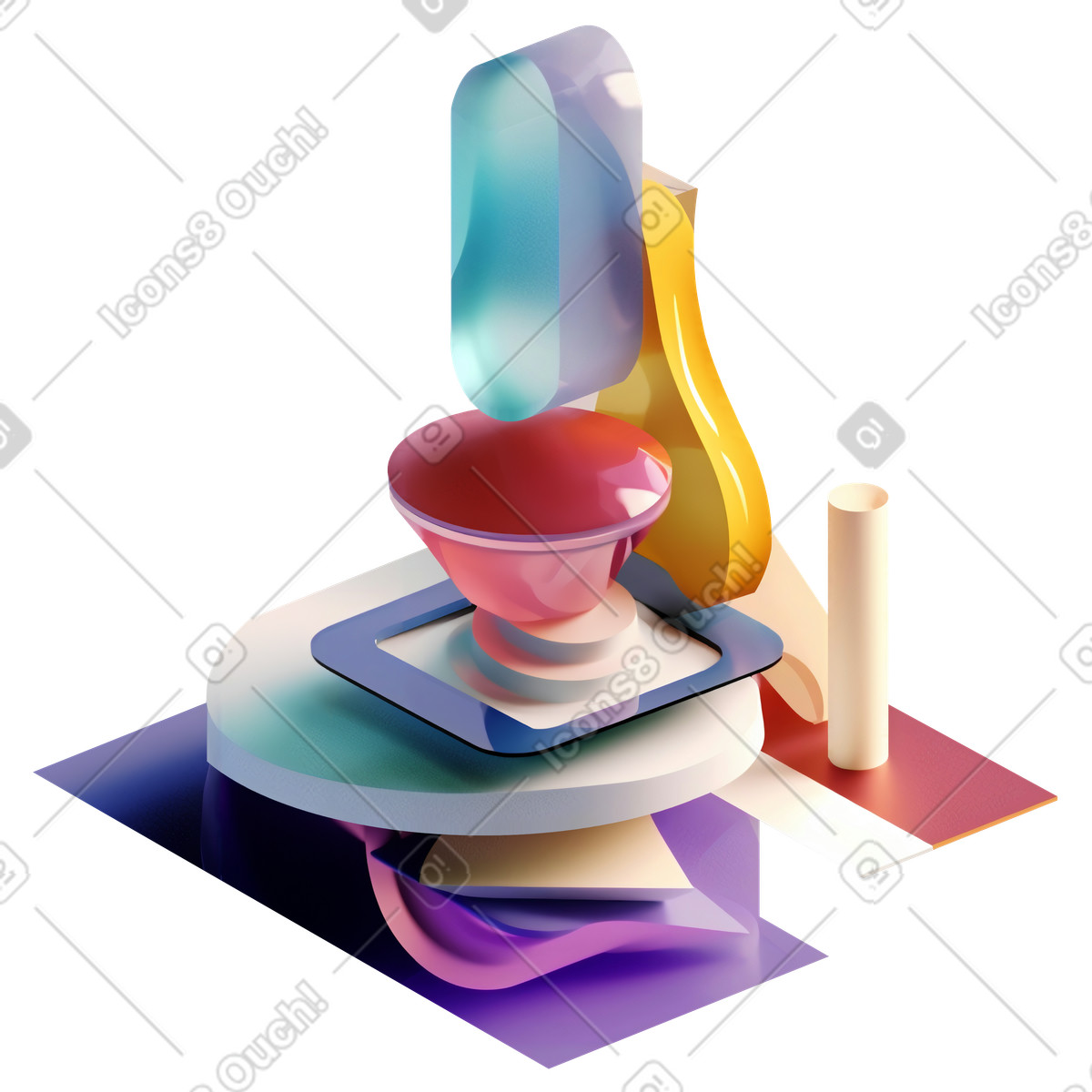 Illustration Pile de différentes formes fluides abstraites dans le style 3D Construction à télécharger aux formats PNG, SVG