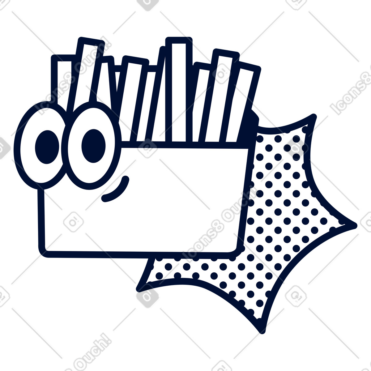 Ilustración Fries box with googly eyes and dotted comic style burst en estilo Blink a descargar en PNG y SVG