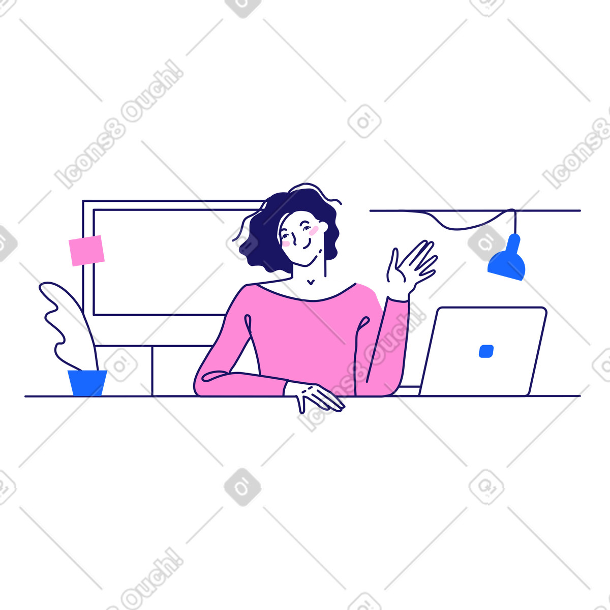 Office worker woman is welcoming illustration cartoon clipart vector graphics SVG download