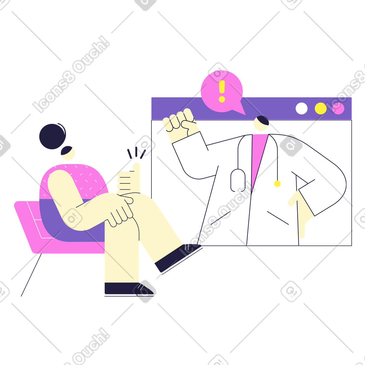 Illustration Femme obtenant la consultation d'un médecin en ligne dans le style Mellow à télécharger aux formats PNG, SVG