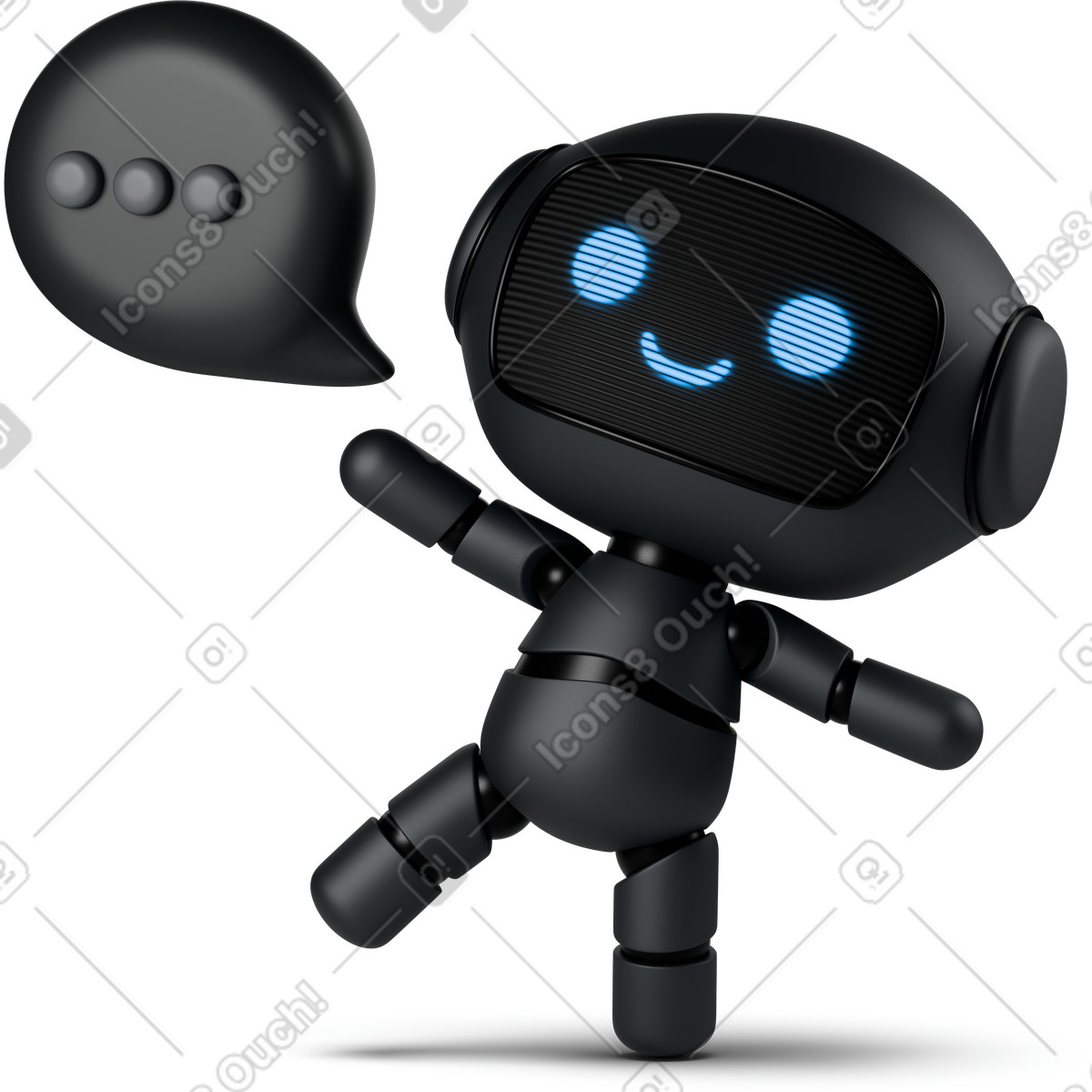 3D Business 스타일의 Black happy cute robot with speech bubble 일러스트레이션 PNG, SVG 다운로드