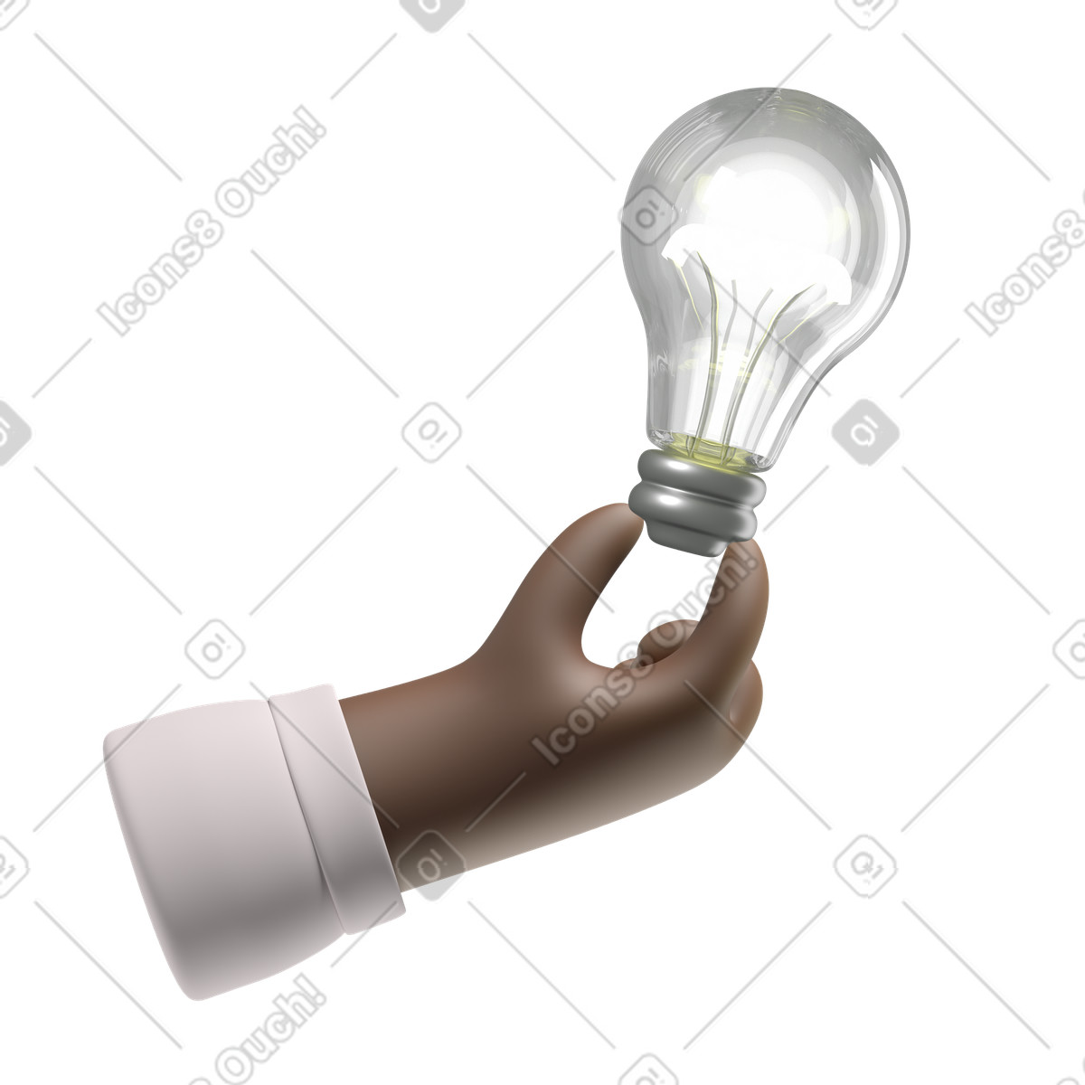 Illustration Main tenant une ampoule dans le style 3D Hands Fun&Wild à télécharger aux formats PNG, SVG